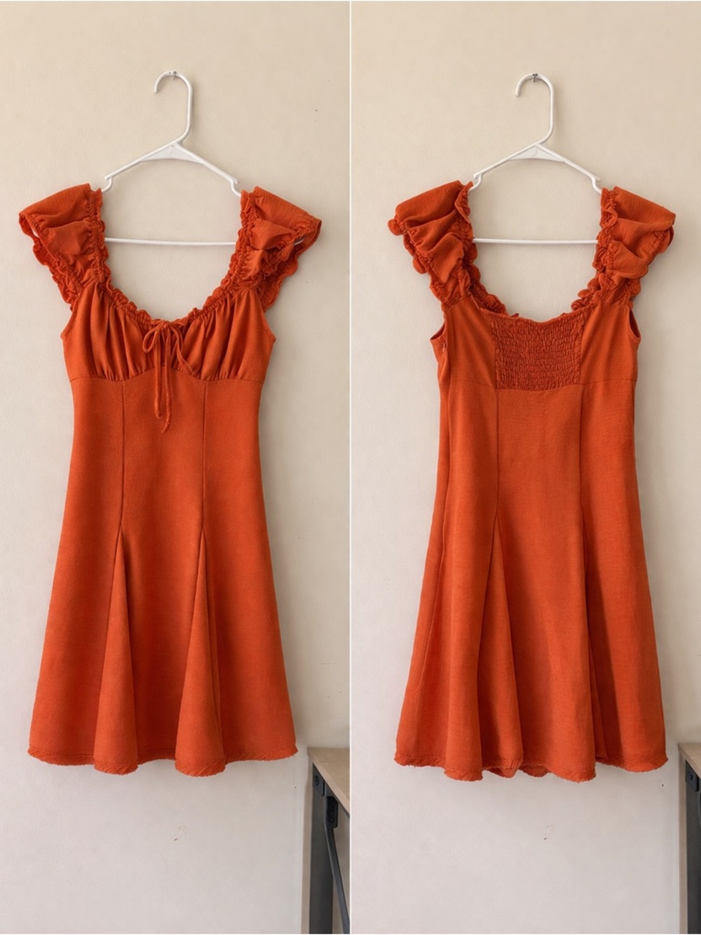 Orange Ruffled Sleeve A-Line Dress - size small, Kimchi Blue